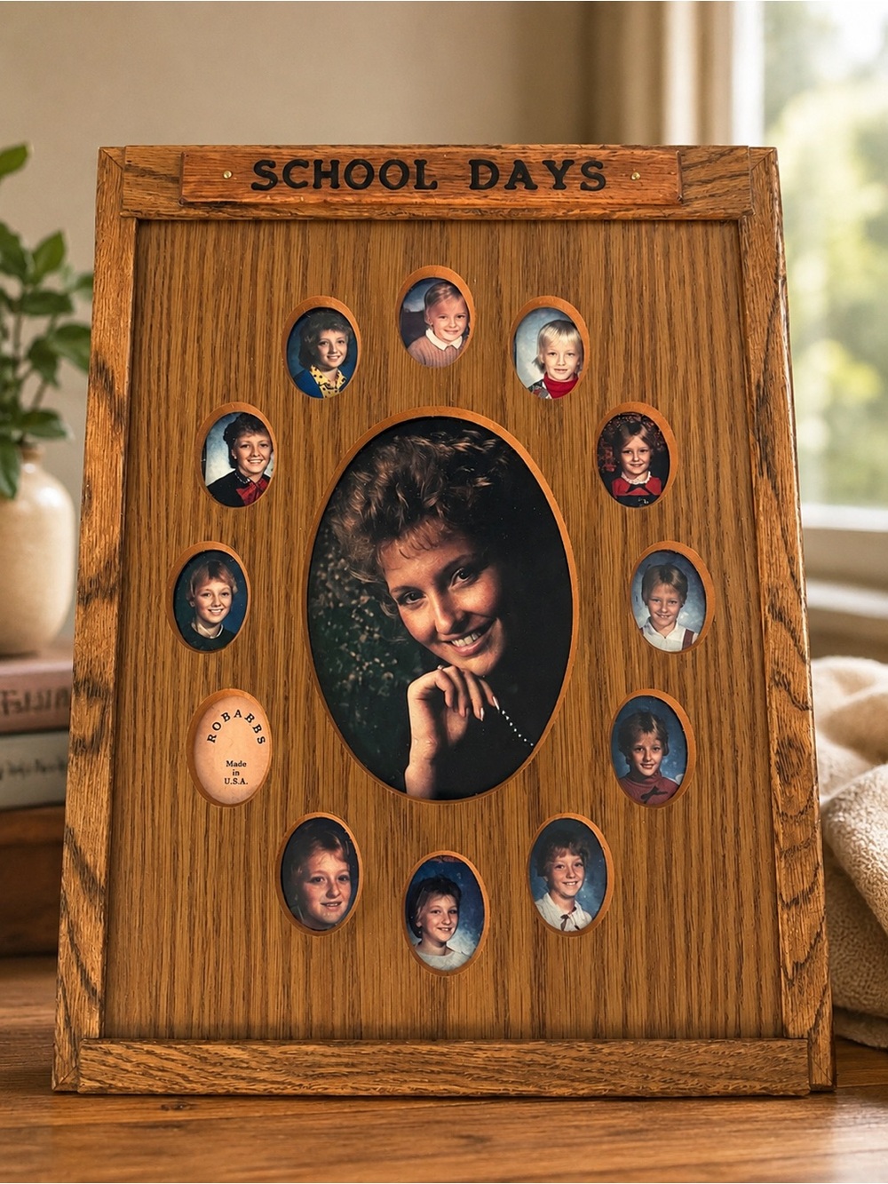 Vtg Robarb’s School Days Solid Oak Photo Frame K-12 Graduation Memory Display